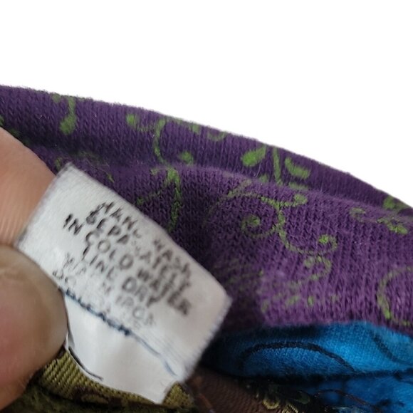 Camden GEKKO Green Pullover Purple & Blue Accents Floral Appliqué Funnel Neck - Picture 8 of 14